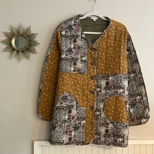POL Patchwork Printed Jacket with Quilted Design and Insulated Warmth